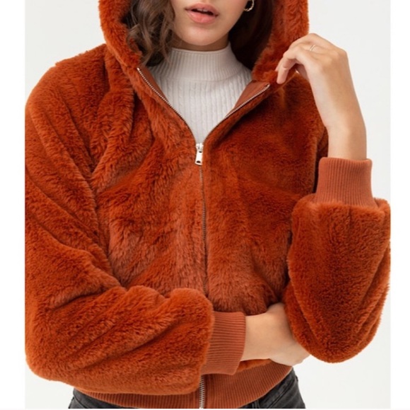 Jackets & Blazers - Faux Fur Hooded Teddy Jacket